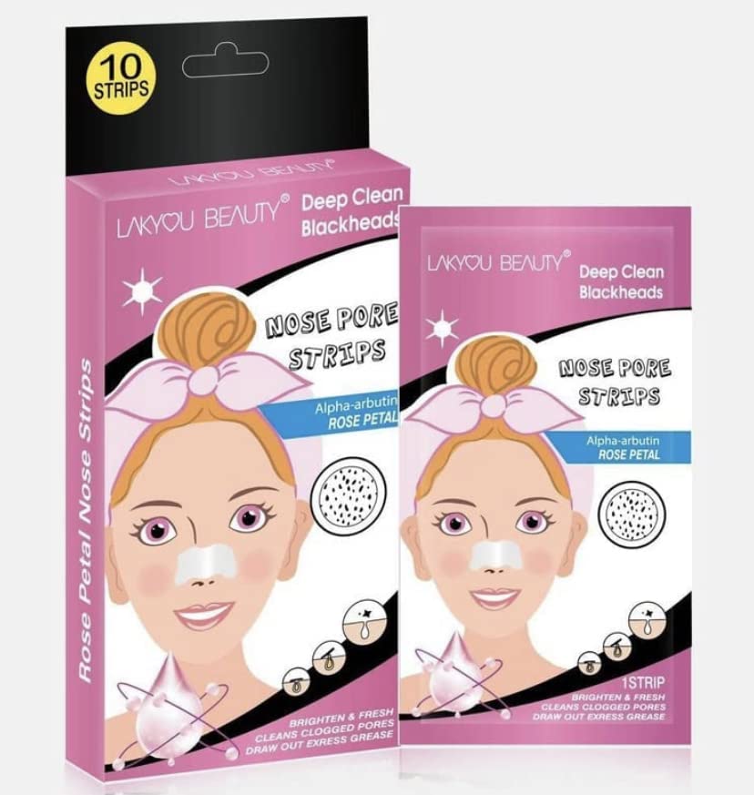 Lakyou Beauty Nose Pore Strips | Alpha-Arbutin Rose Petal | Removes Dirt & Blackheads 10 Strips