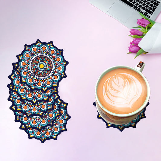 RAG28 Pine Wood Designer Tea Coasters (D2) Set of 6