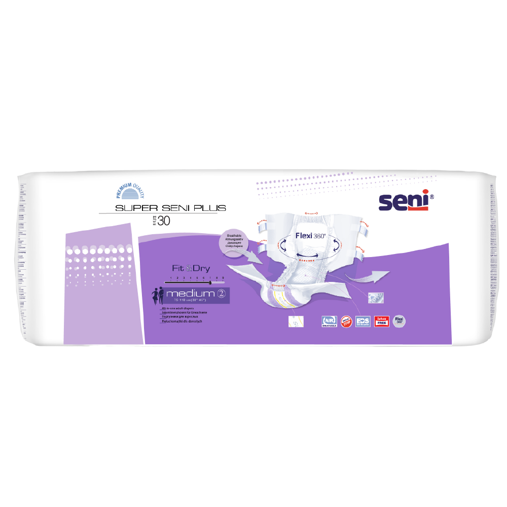 Seni Super Plus Breathable Adult Diapers - Medium (30 Pieces)