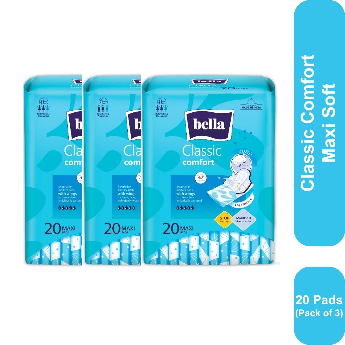 Bella Classic Comfort Maxi Softi Sanitary Napkins 20 Pcs (Pack of 3)