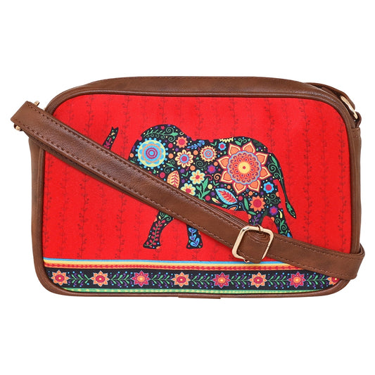 Sabhyata Elephant Design SS07-04 Sling Bag (Red) 1 Unit