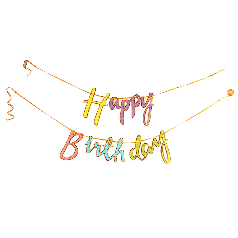 Manovedant Decorative Happy Birthday Cursive Banner - Multicolour 1 Unit