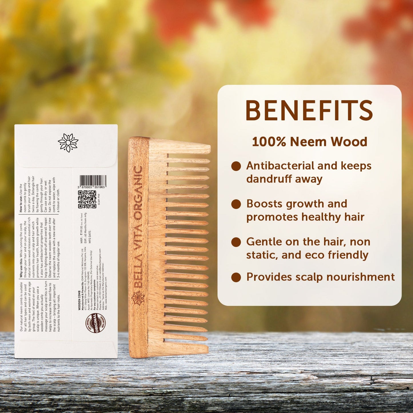 Bellavita Neem Wooden Wide Tooth Comb