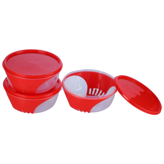 Unica 2K Round Storage Container (Red) - 1.15 L (Set of 3) 1 Unit