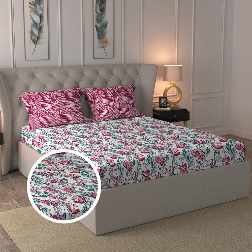 Trident Moments Double Bedsheet (IVPK) 120 TC - Ivy Pink (228x254 cm) 1 Unit