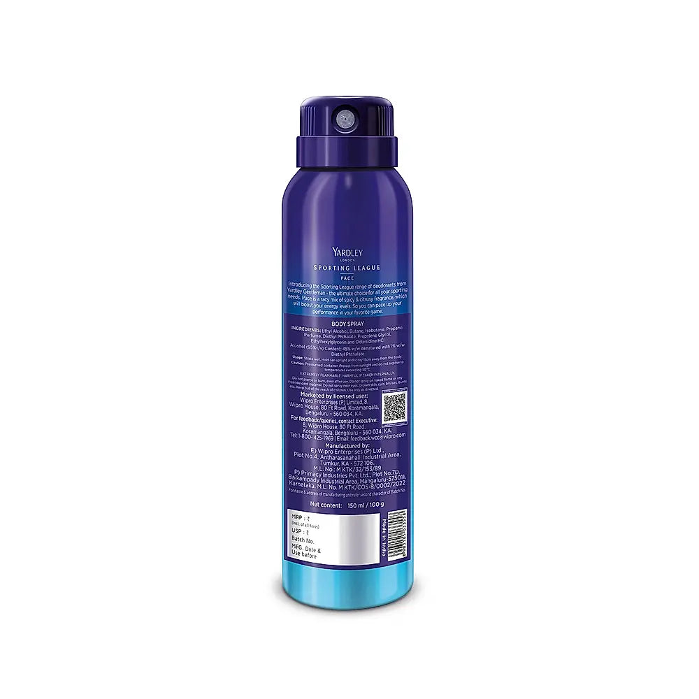YARDLEY GENTLEMEN PACE & CHAMPION COMBO (150ML * 2) SPORTING LEAGUE BODY SPRAY
