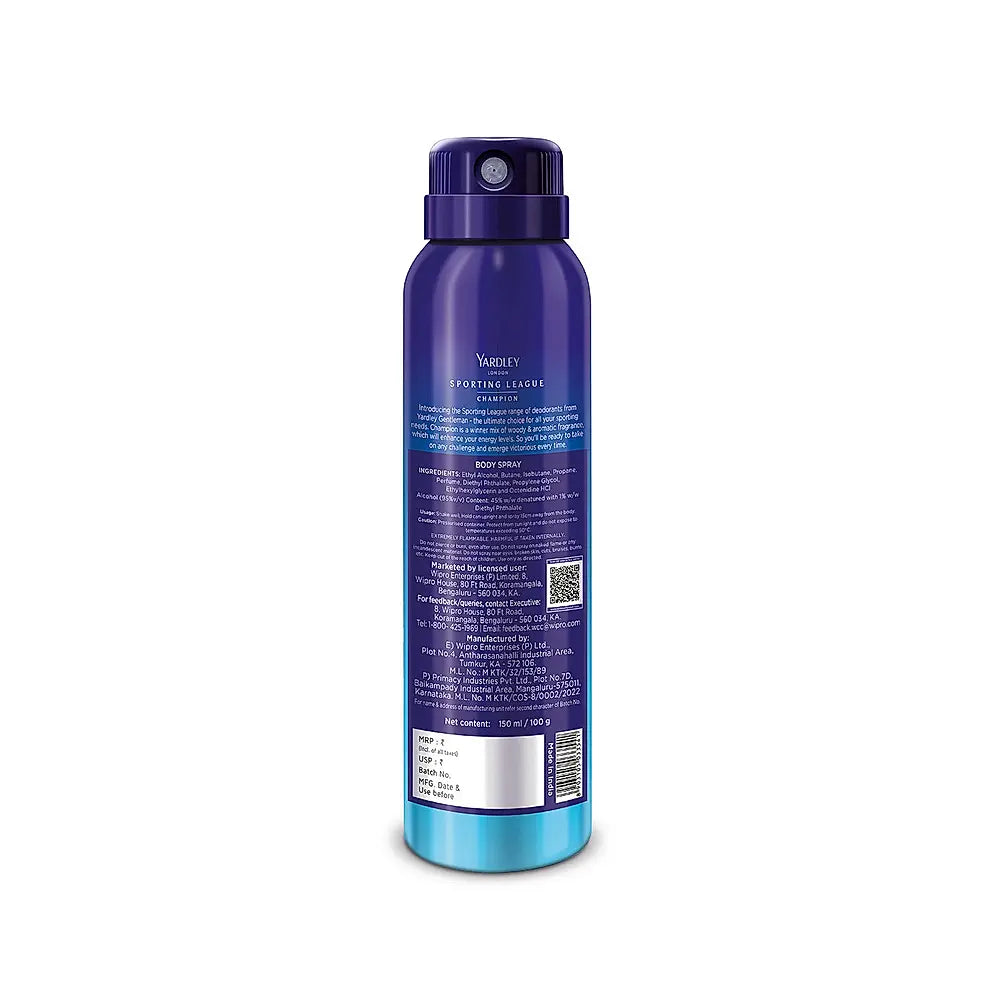 YARDLEY GENTLEMEN PACE & CHAMPION COMBO (150ML * 2) SPORTING LEAGUE BODY SPRAY
