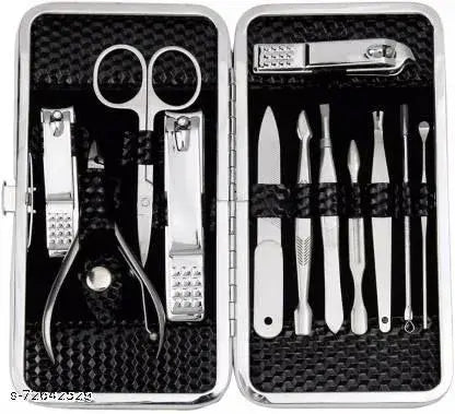 Marvel Products Stainless Steel Manicure Kit, Professional Grooming Kits, Nail Care Kit With Luxurious Travel Case (Black)