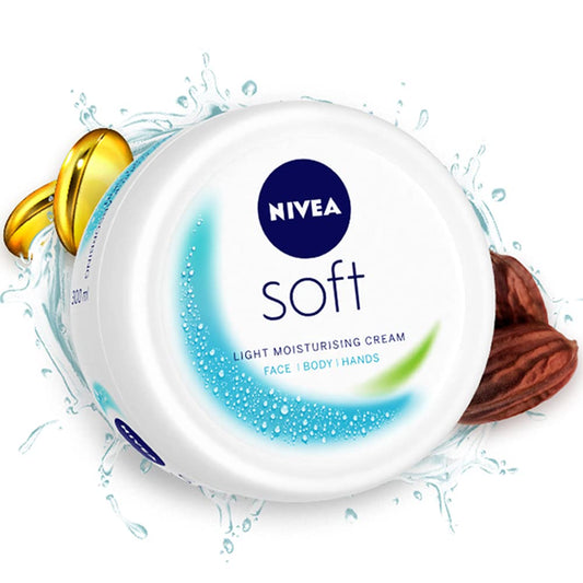 Nivea Soft Light Moisturizer For Face, Hand & Body, Non-Sticky Cream With Vitamin E & Jojoba Oil, 50 ml