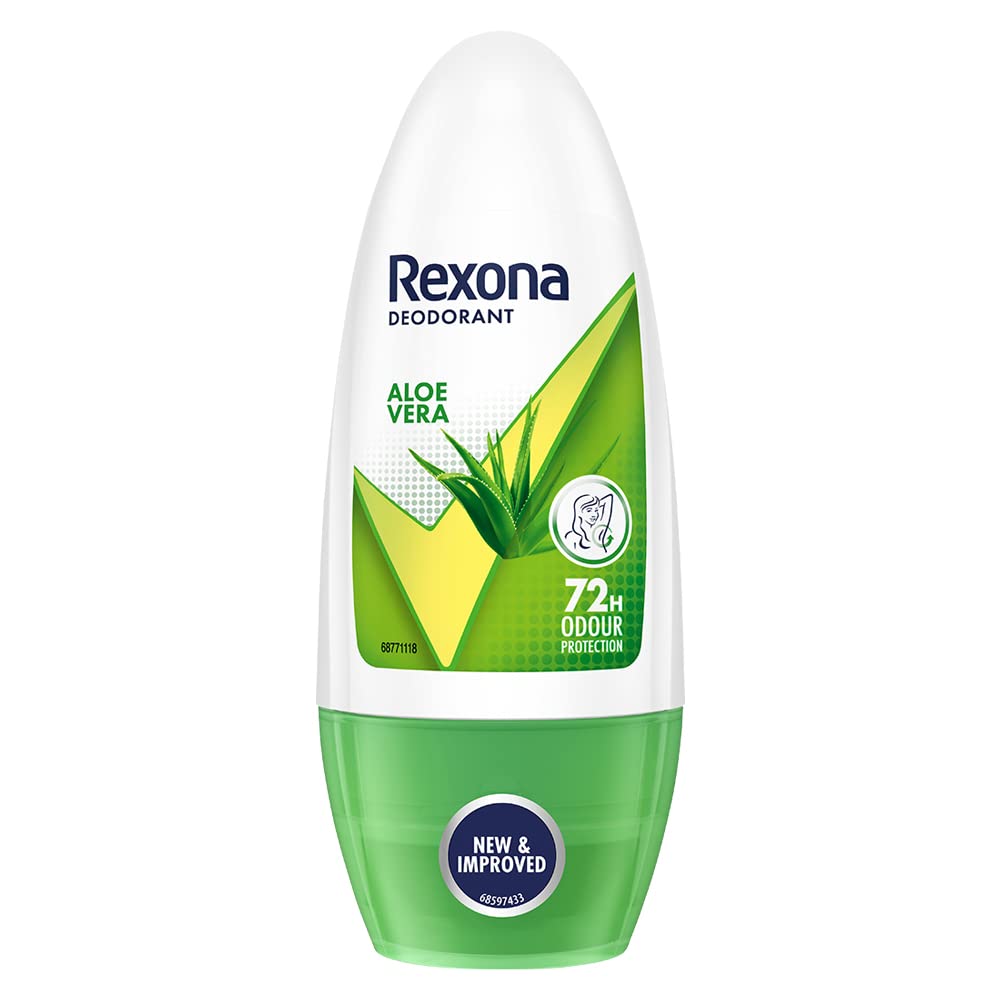 Rexona Aloe Vera Underarm Roll On Deodorant For Women, Antiperspirant, Removes Odour, Keeps Skin Fresh & Clean, Alcohol Free, Skin Friendly, 50ml