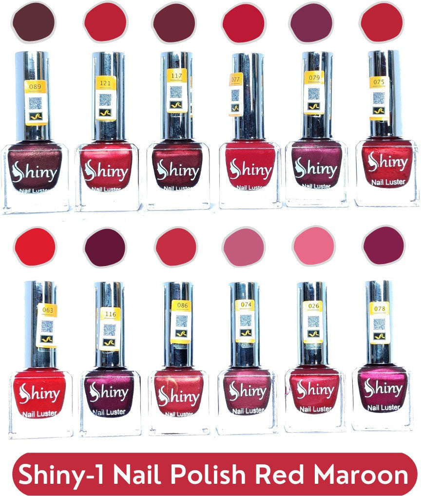 Shop Shiny Red Maroon and Red Mix Nail Polish Shiny- 1 (Pack of 12, 9.9ML Each)