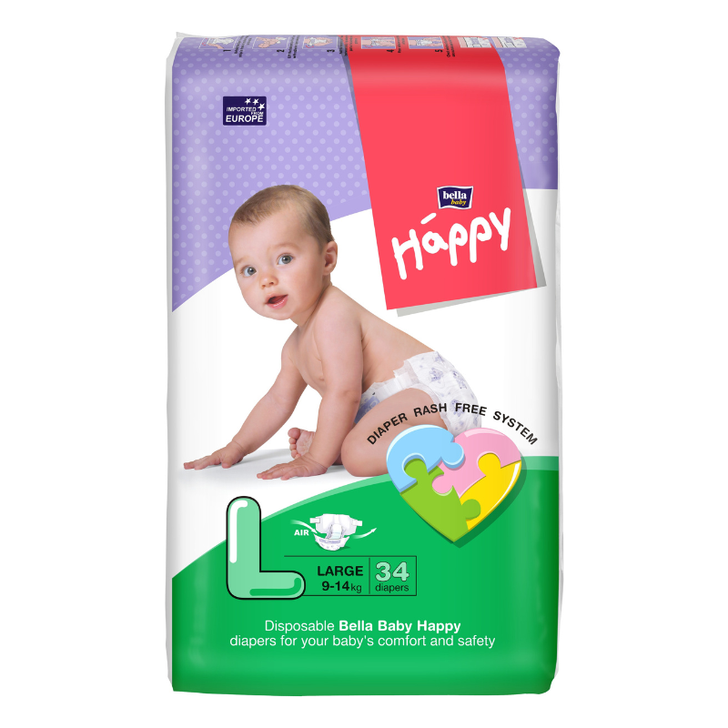 Bella Baby Happy Diapers L (Large) 9-14Kg 34 Diapers