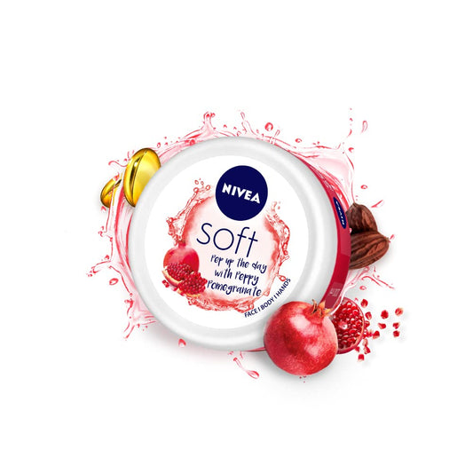 NIVEA Soft Light Moisturizer Cream, Peppy Pomegranate, with Vitamin E & Jojoba Oil 200 ml