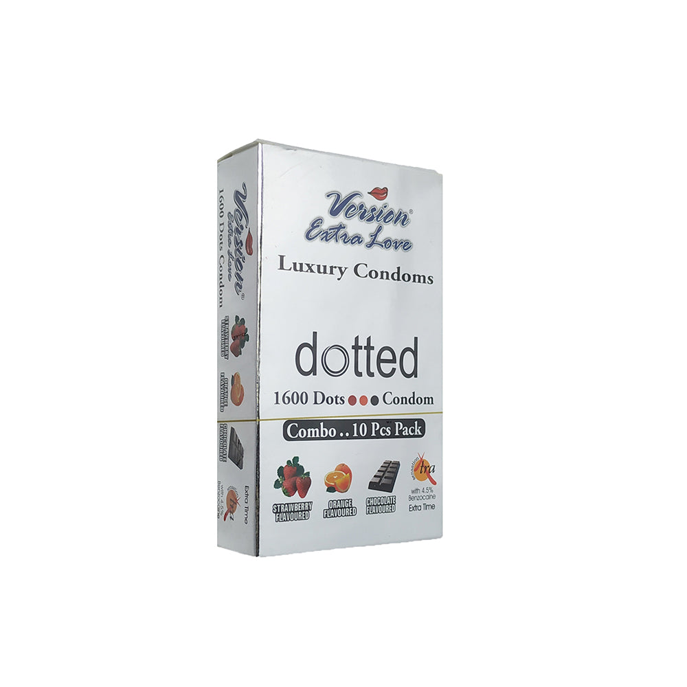 Shop Version Extra Love 1600 Dotted Luxury Condoms 3 in 1 Flavor with Extra Time 10S