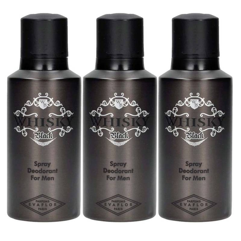 Evaflor Whisky Black Pack Of 3 Deodorants For Men 150ML Each