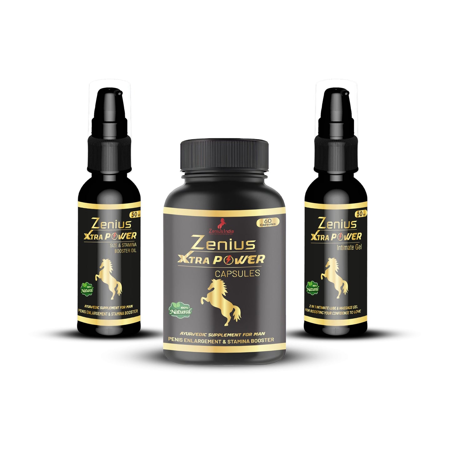 Zenius Xtra Power Kit beneficial for penis enlargement medicine, sperm count increase capsule (60 Capsules & 50ml oil & 50ml gel)
