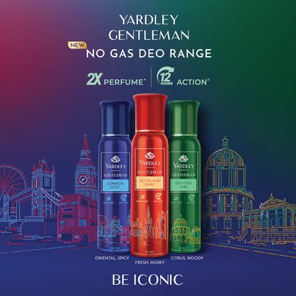 YARDLEY YARDLEY GENTLEMAN SCOTLAND SWAG NO GAS PERFUMED DEODRANT | NO GAS DEO FOR MEN | 2X PERFUME | 12 HOURS ACTION | 120ML