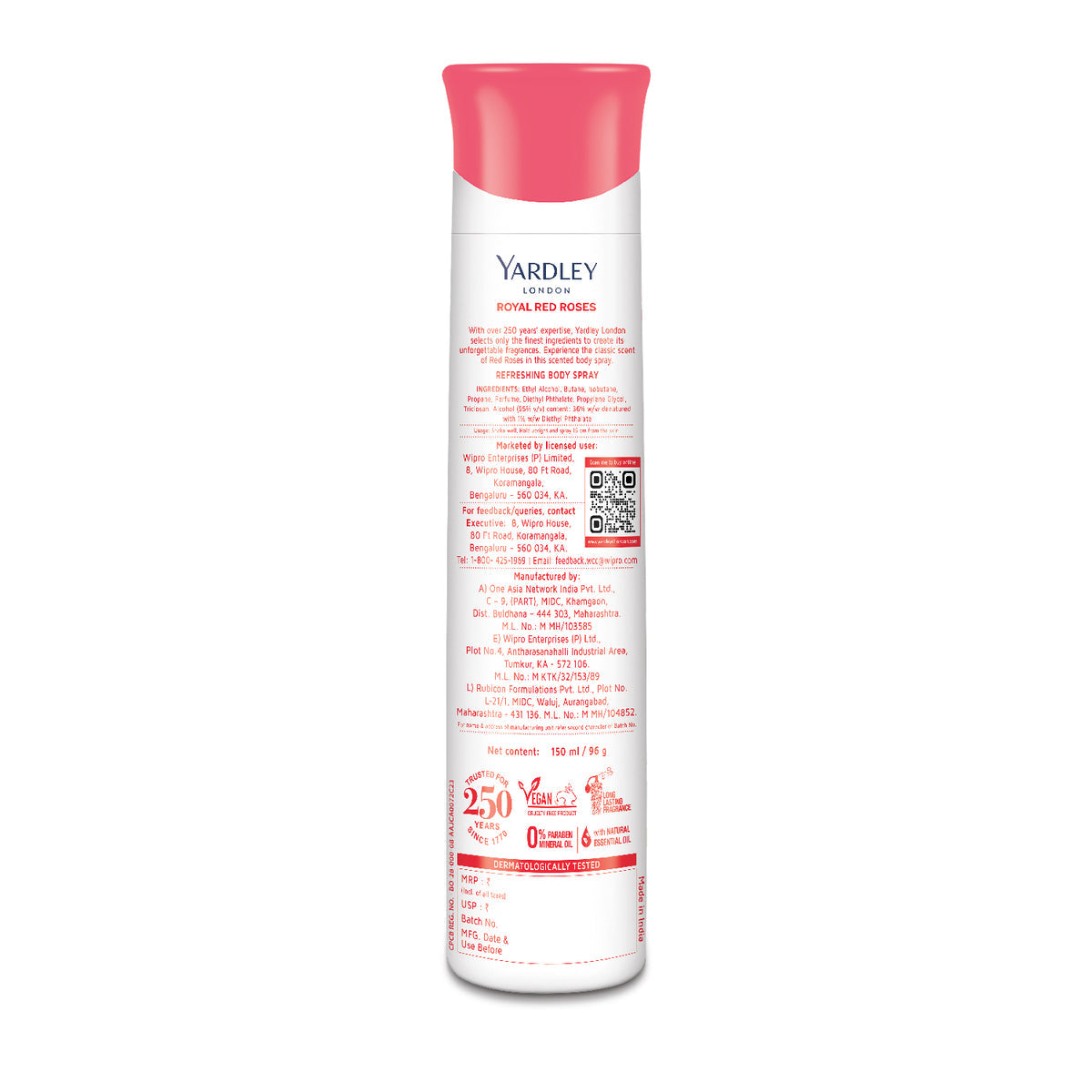 YARDLEY ROYAL RED ROSES DEO 150ML
