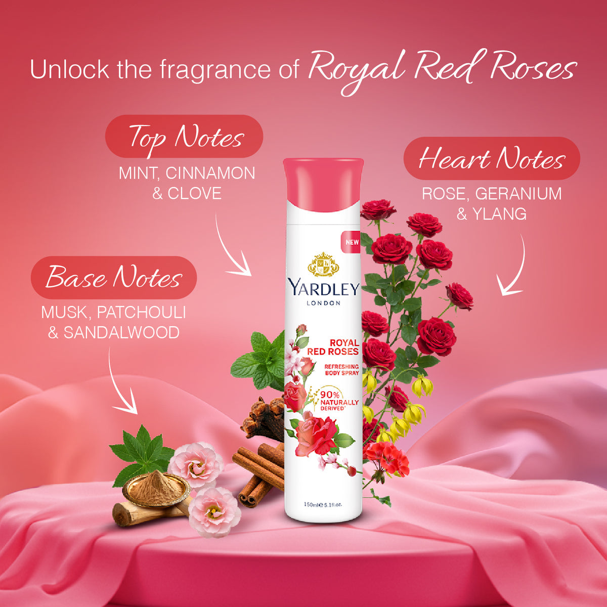 YARDLEY ROYAL RED ROSES DEO 150ML