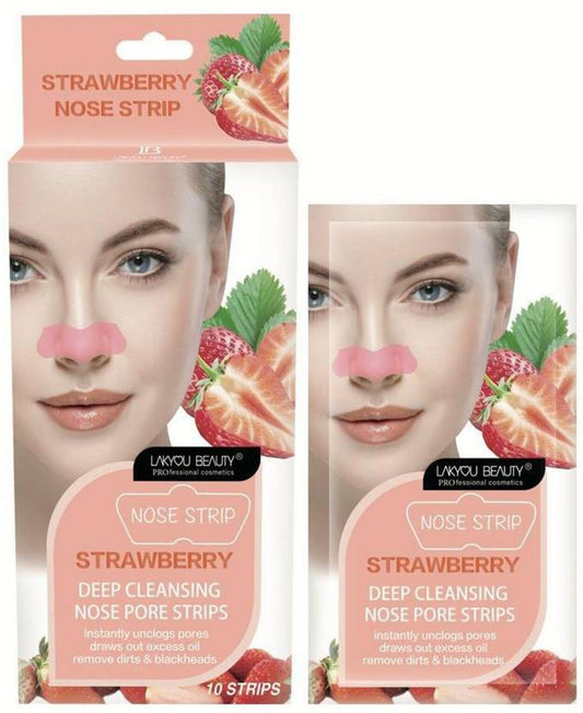 Lakyou Beauty Strawberry Nose Pore Strips | Unclogs Pores | Fruit Extracts | Removes Dirt & Blackheads  10 Strips