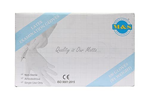 M&S Latex Powdered Rubber Surgical Gloves Medical Grade Hand Protection Rubber Glove For Hospital, Clinic, Sanitary & Kitchen (Pack Of 100 By Weight) (Small)