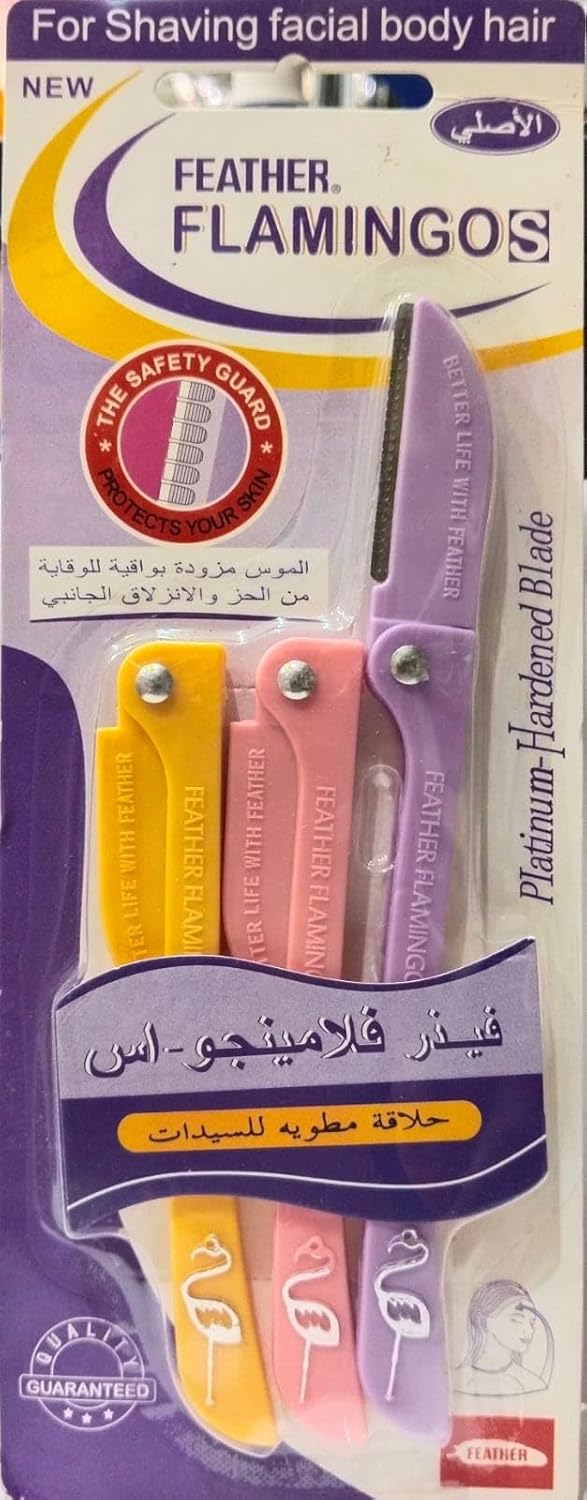 Feather Flamingo Facial & Body Hair Razor Stainless Steel, Traditional, Unisex Adult, Men & Women ( Pack Of 3)