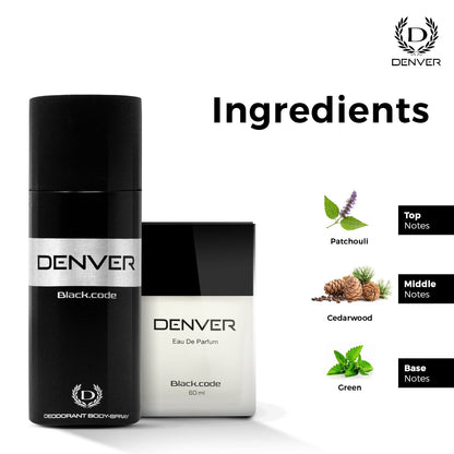 Denver Black Code Deodorant and Perfume Gift Set (Each 165ML + 60ML)