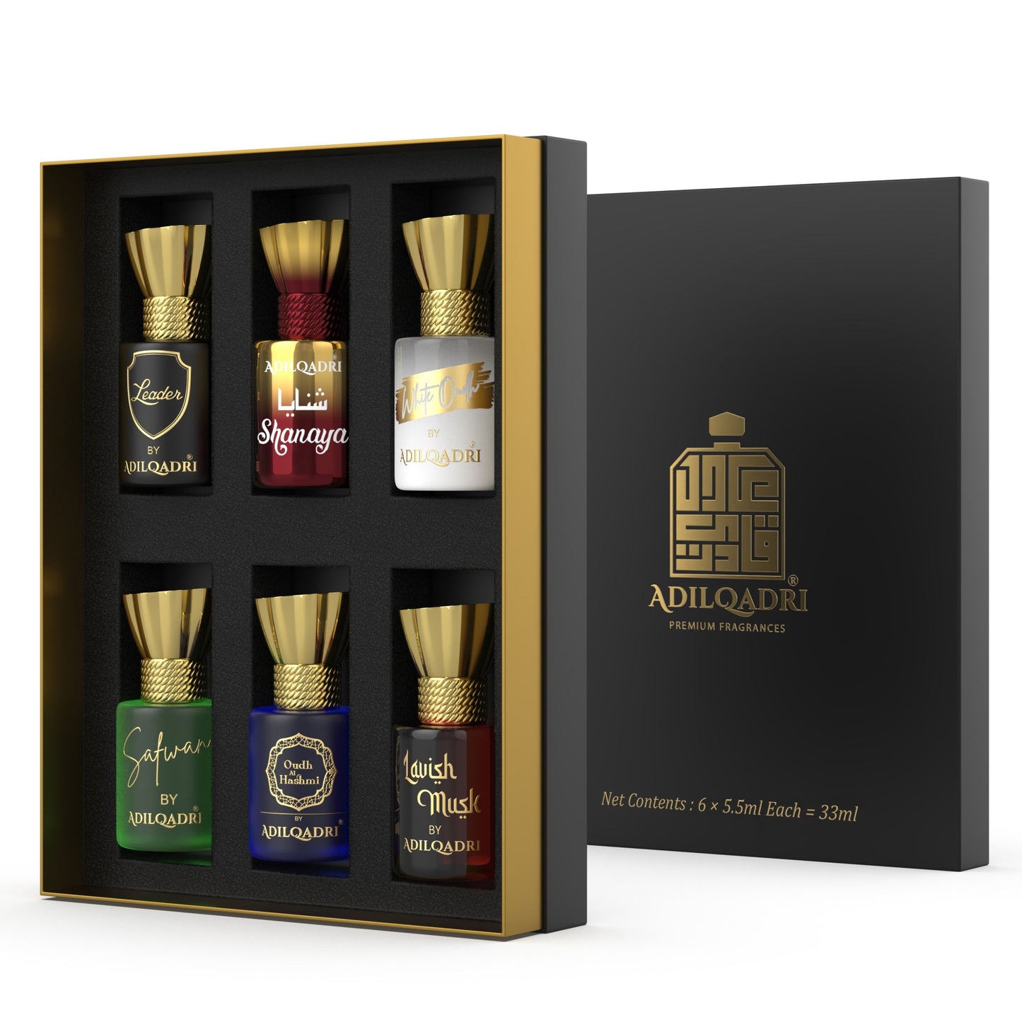 Adil Qadri Assorted Luxury Attar Perfume Gift Set (6 × 5.5Ml)