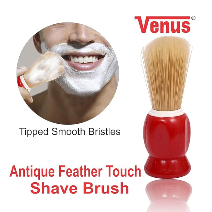 Venus Men'S Plastic Antique Feather Touch Shave Brush With Tipped Bristles For Smoother Shaves
