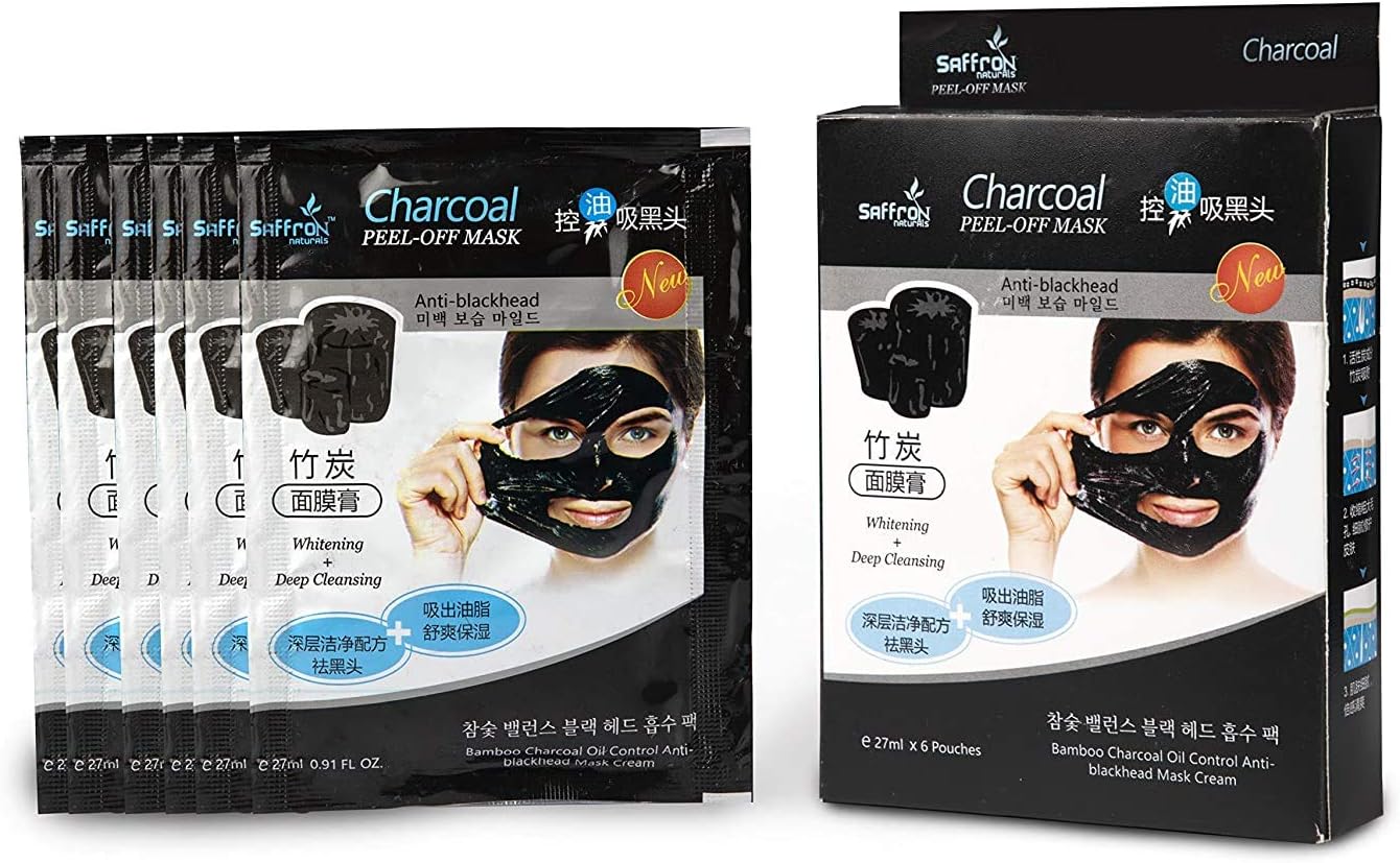 Saffron Naturals Charcoal Face Peel Of Mask | Face Care | For Men & Women - (6 Pouch Pack -25ML In Each Pouch)