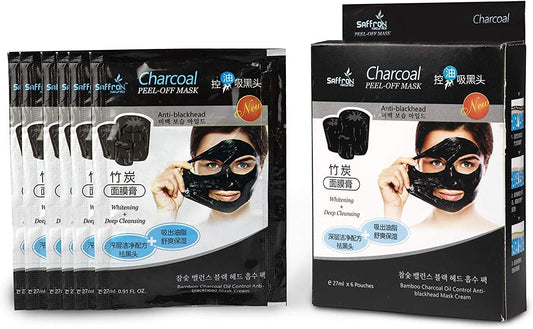 Saffron Naturals Charcoal Face Peel Of Mask | Face Care | For Men & Women - (6 Pouch Pack -25ML In Each Pouch)