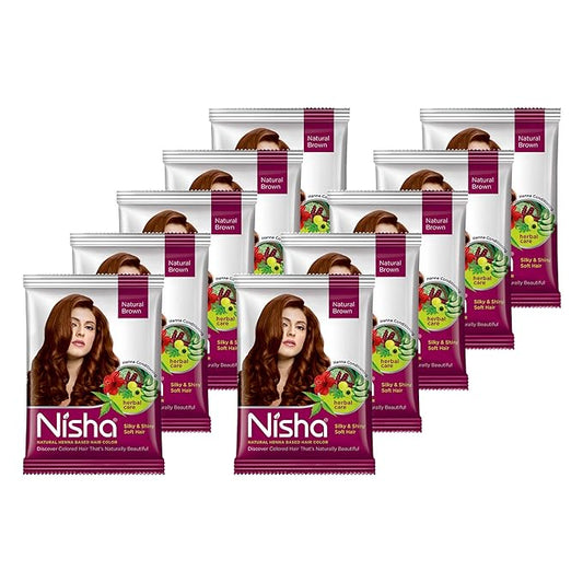Nisha Natural Henna Powder For Hair Color, Natural Brown Hair, Herbal Conditioning Hair Dye For Silky & Shiny Soft Hair Colour For Men & Women, 30G Natural Brown