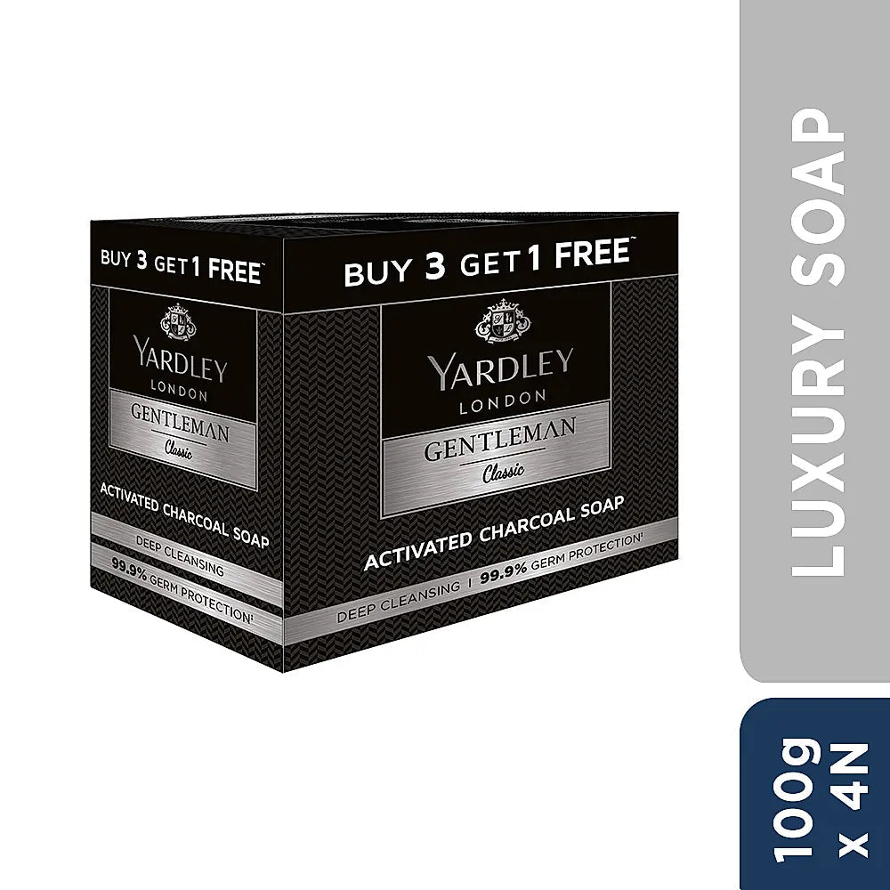 Yardley GENTLEMAN CLASSIC ACTIVATED CHARCOAL SOAP BUY 3 GET 1 FREE (100GMS X 3N + 1N)