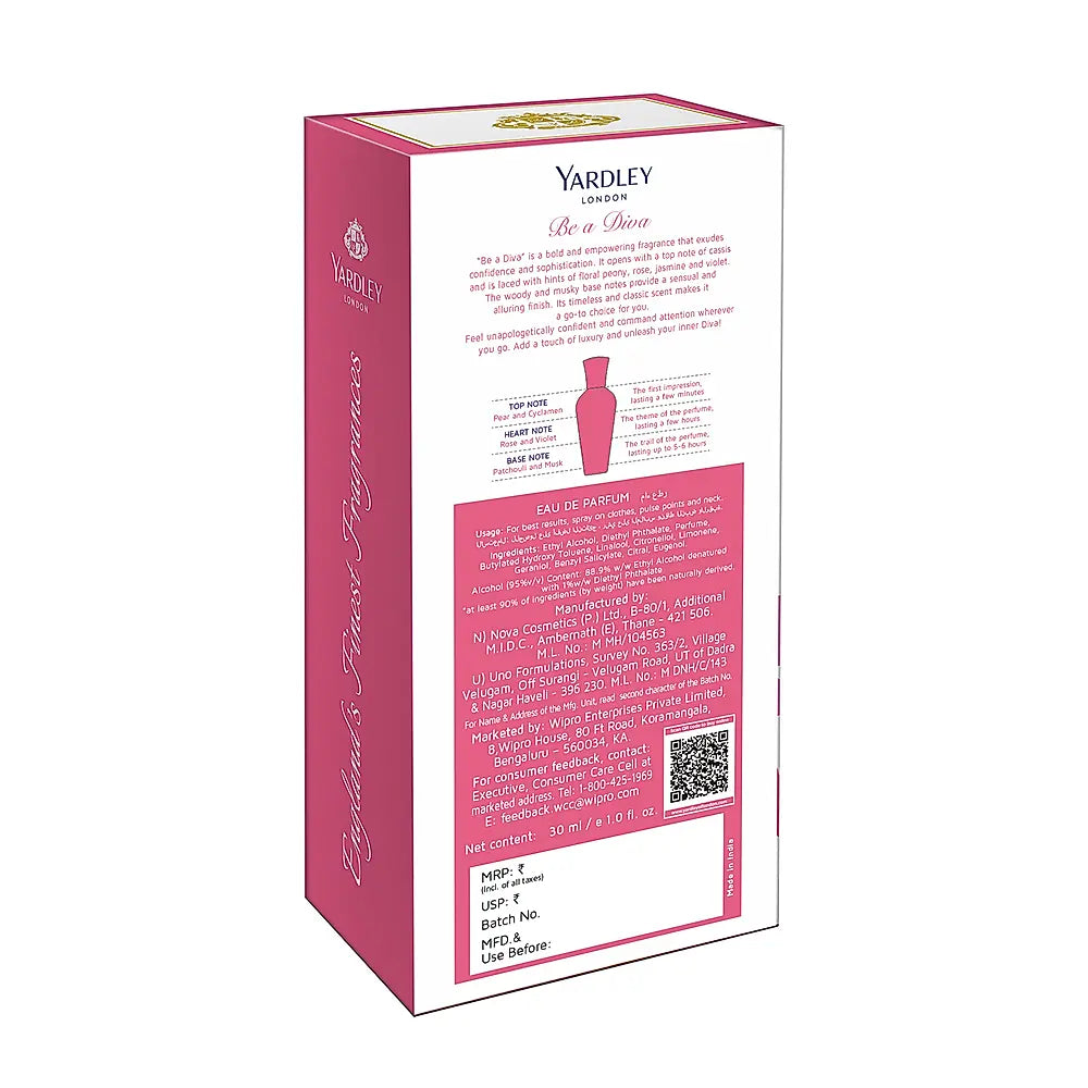 YARDLEY BE A DIVA EAU DE PARFUM FOR WOMEN 30 ML