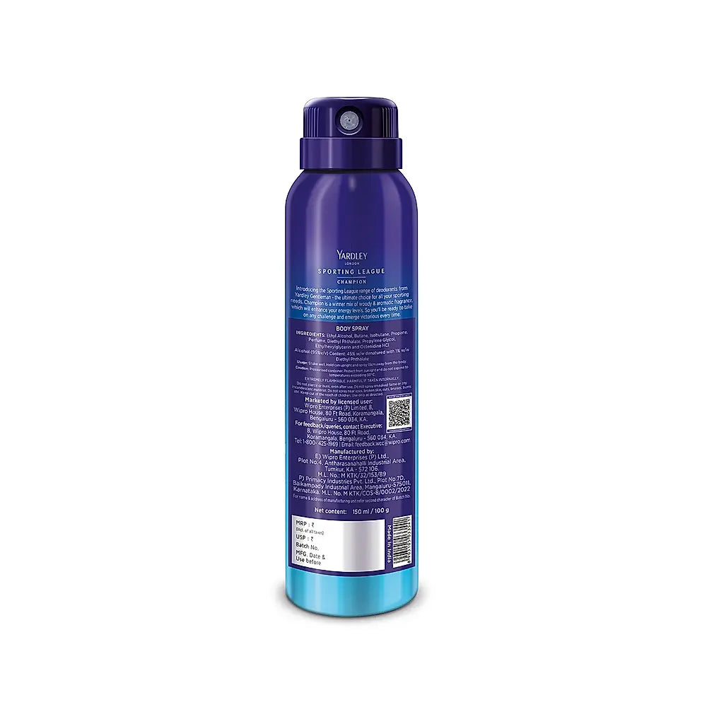 YARDLEY GENTLEMAN SPORTING LEAGUE BODY SPRAY - CHAMPION 150ML