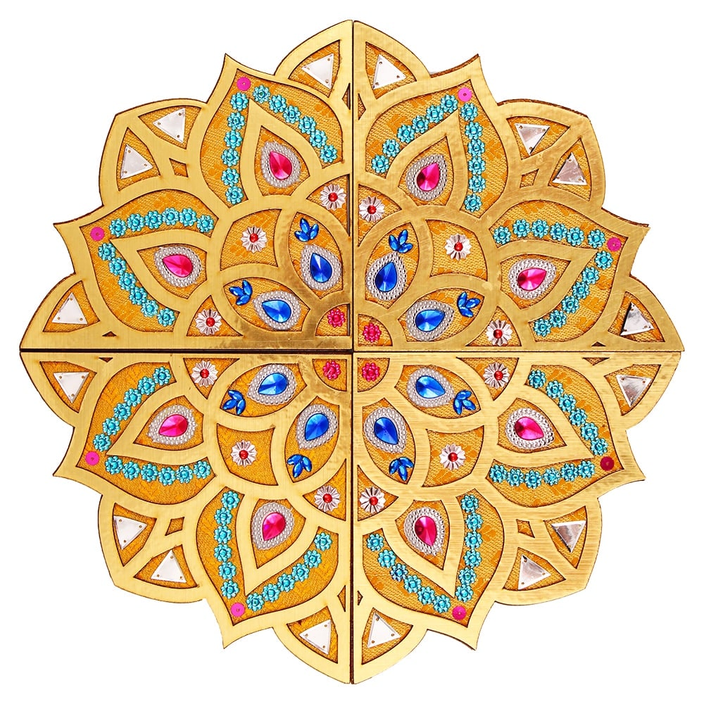 Decorative MDF Brocate Design Rangoli Stencils -Golden Yellow 1 Unit