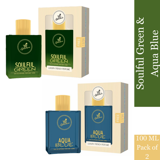 TFZ Signature Soulful Green and Aqua Blue Luxury French Perfume 100ml Each (Pack of 2)