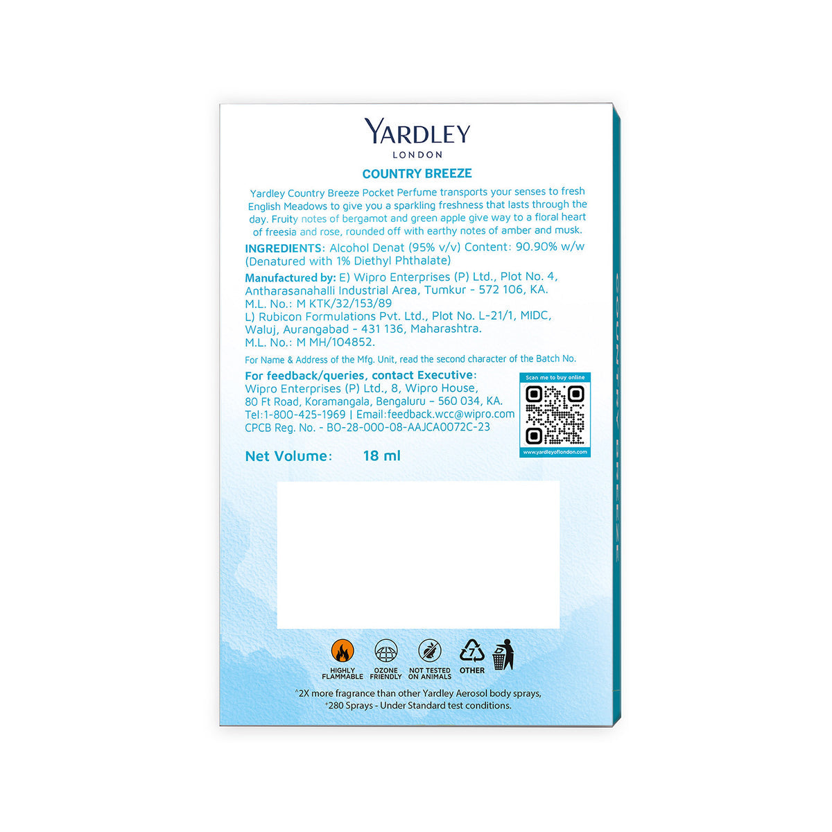 YARDLEY COUNTRY BREEZE COMPACT PERFUME, 18ML
