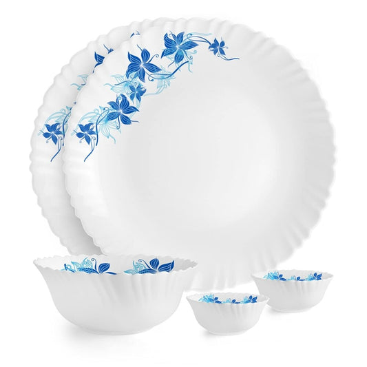 Cello Opalware Dazzle Blue Swirl Dinner Set - White 5 Pieces