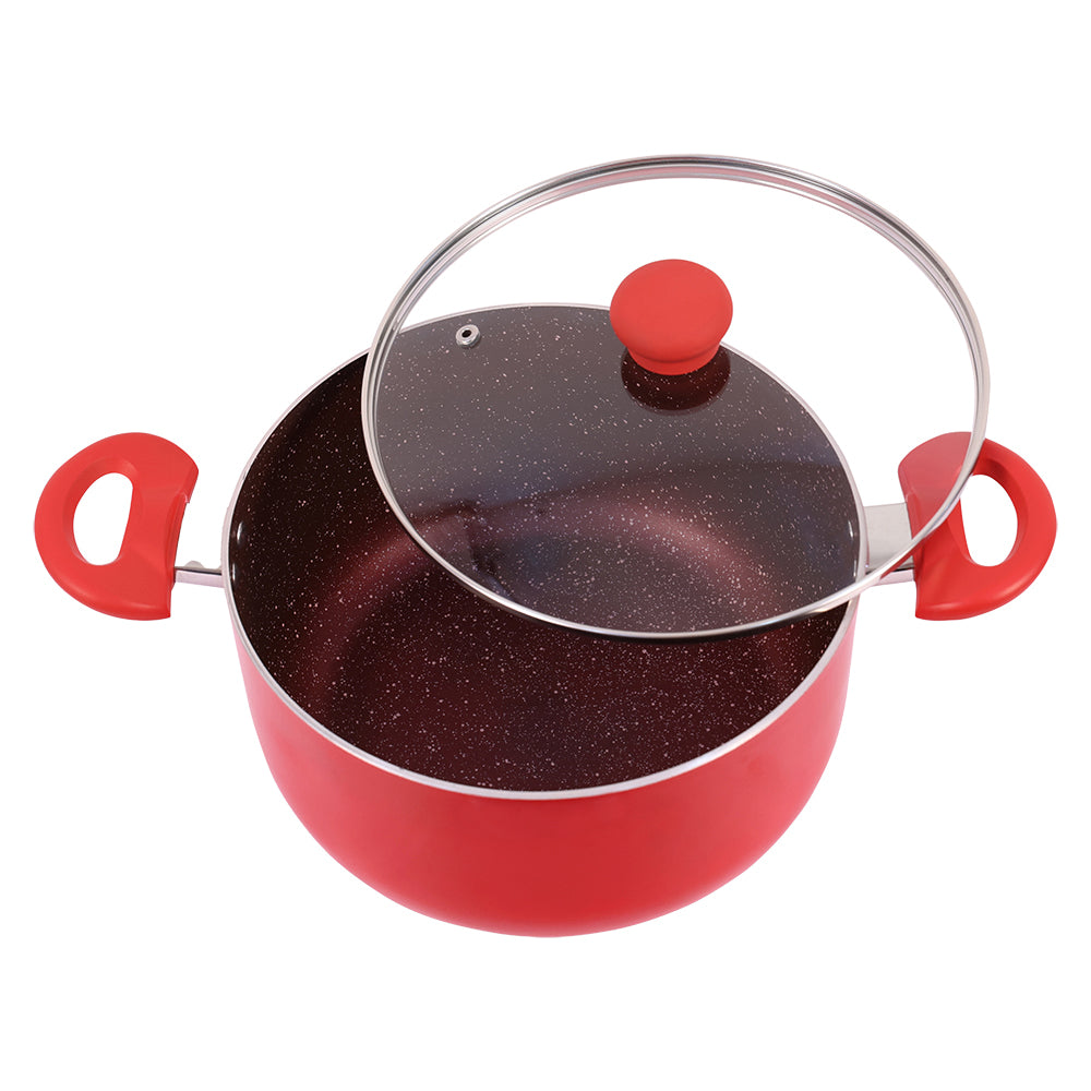 Bombay Kookware Non-Stick Casserole With Glass Lid- Red 24 cm