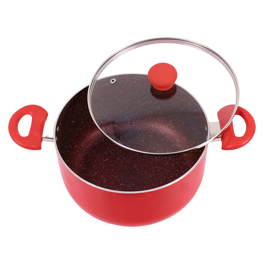 Bombay Kookware Non-Stick Casserole With Glass Lid- Red 24 cm
