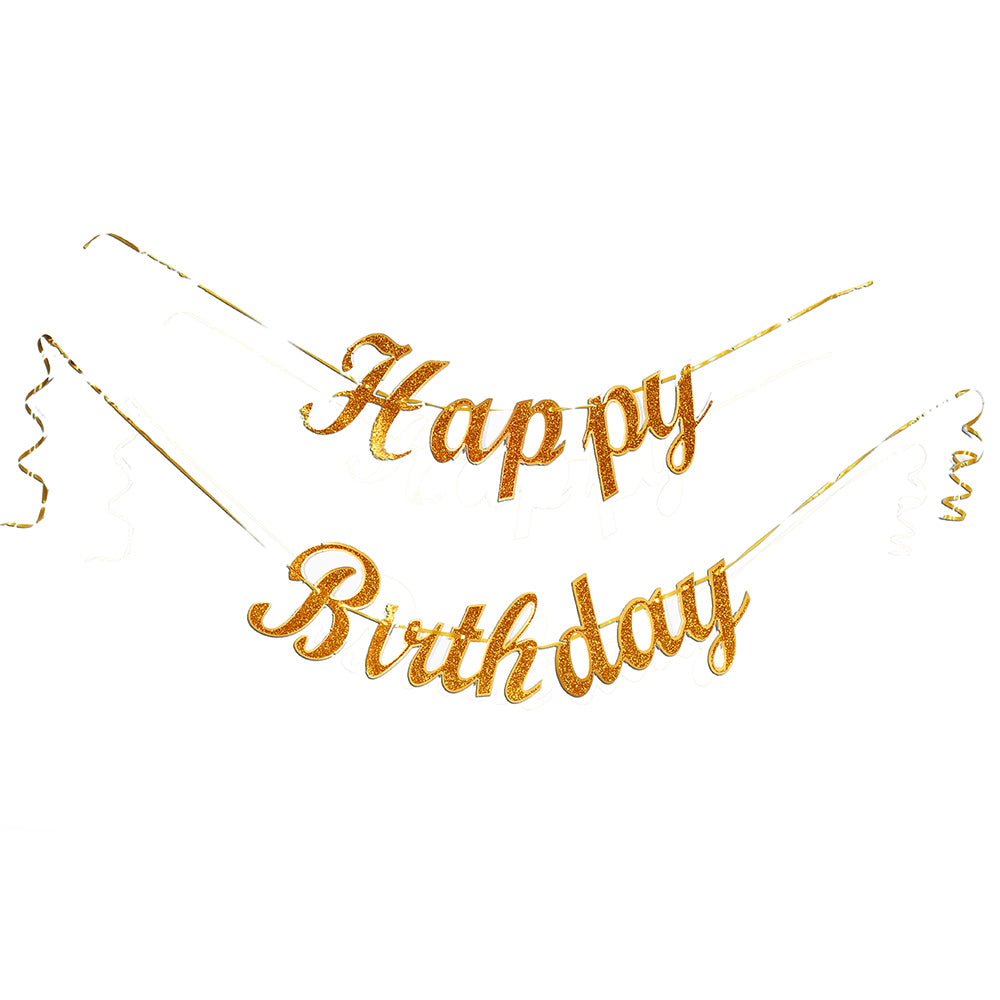 Manovedant Decorative Happy Birthday Pastel Cursive Banner - Gold 1 Unit