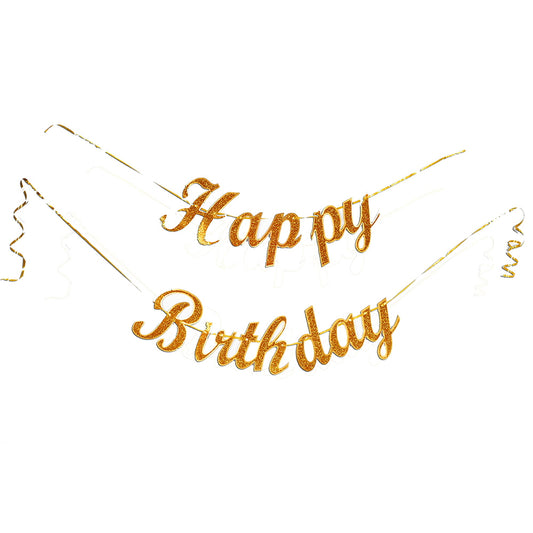 Manovedant Decorative Happy Birthday Pastel Cursive Banner - Gold 1 Unit