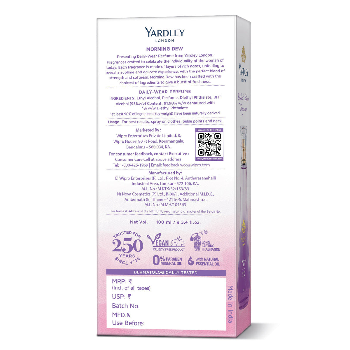 YARDLEY MORNING DEW DAILY WEAR PERFUME 100ML