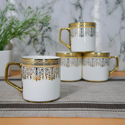 Femora Ceramic Safron Mandana Bandanwar Tea Cup Set - 160 ml (4 Pieces) 1 Unit