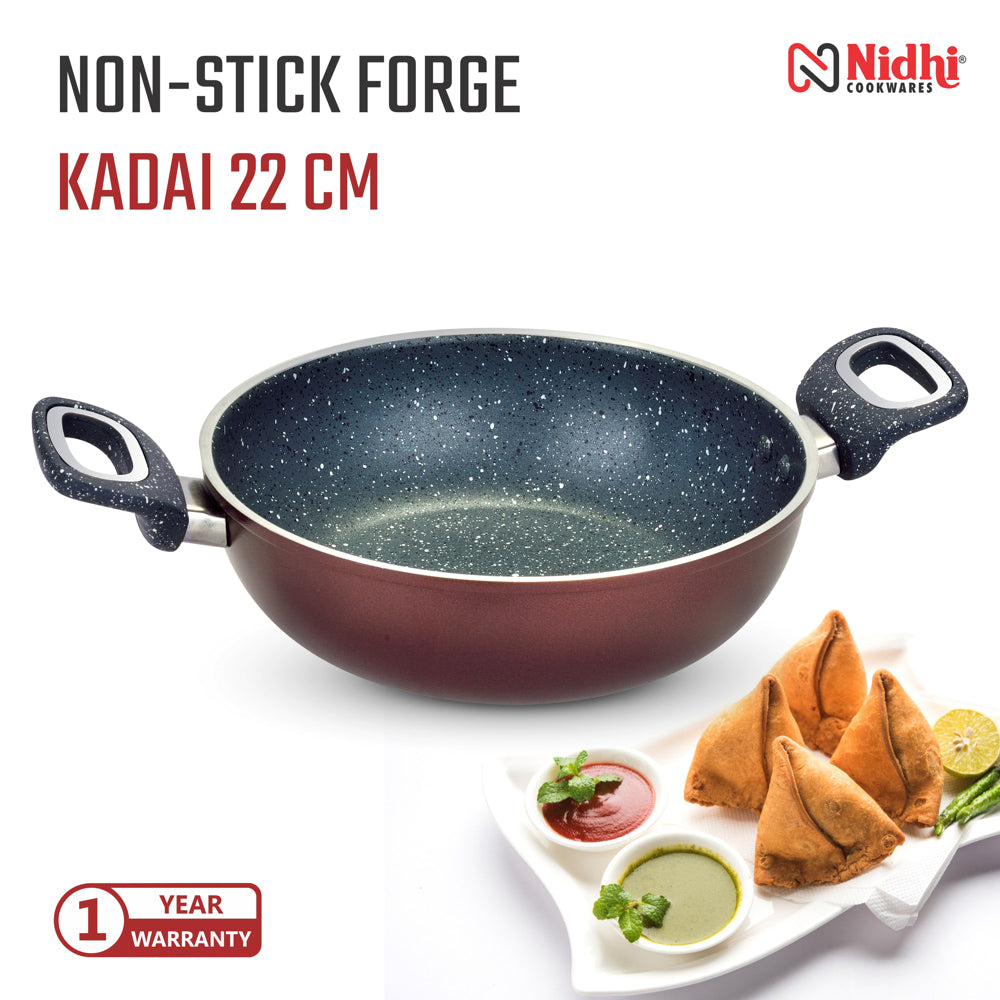 Nidhi Non-Stick Forge Kadhai (Wine) - 22 cm 1 Unit