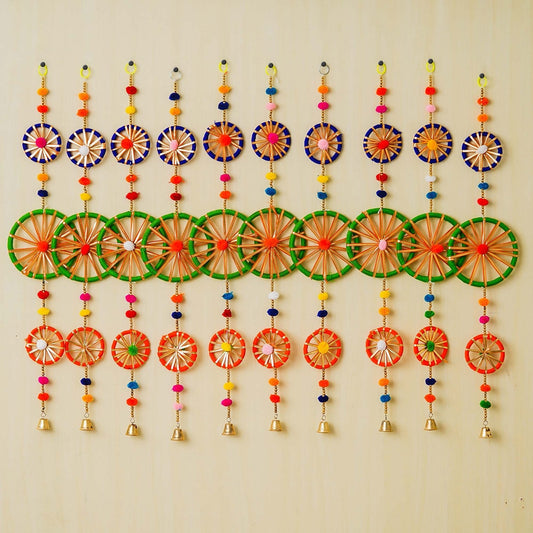 Ecraftindia Rings With Pom-Pom Tassels Bell Wall Hangings Pack of 10