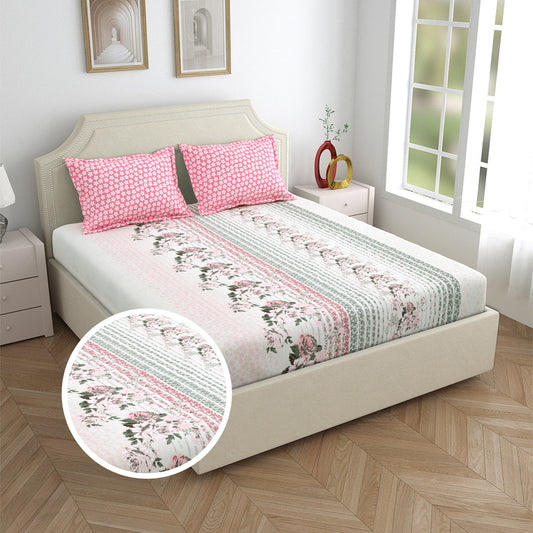 Salona Bichona Global Cotton Double Bedsheet 120Tc (008A) Pink 220x265 cm