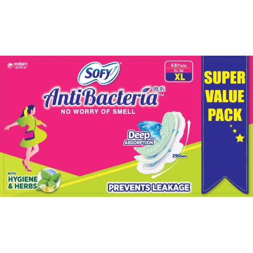 Sofy Body Fit Anti Bacterial Xl Sanitary Pads 48 Pcs
