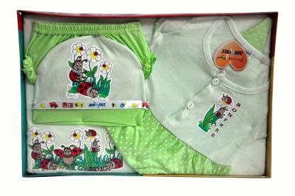Bonfree BelleGirl 100% Cotton New Born Gift Set of 5 Pcs for Girl Green 0-3M